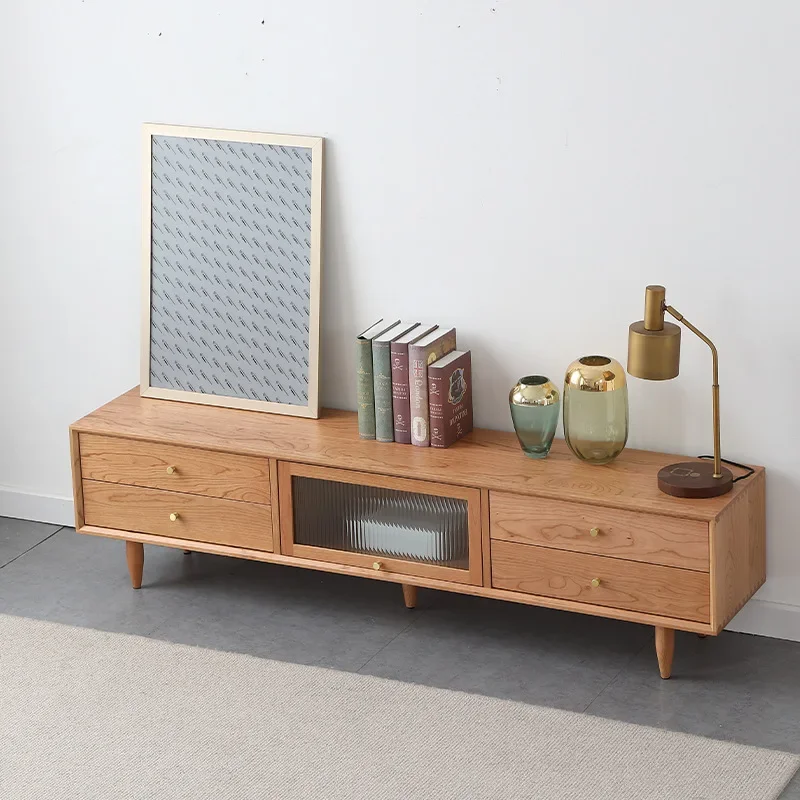 Nordic simple living room furniture audio-visual, cabinet cherry wood solid wood TV cabinet small apartment, storage