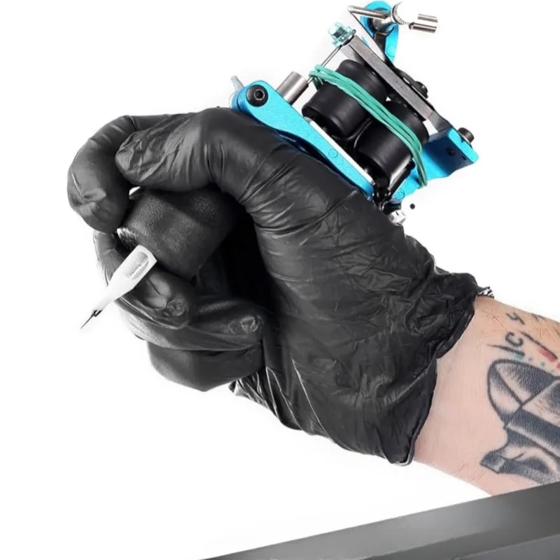 

100Pcs Blakc Nitrile Tattoo Gloves Durable 5.5 Mil Powder Free Latex Free Disposable for Tattoo Embroidery Household Cleaning