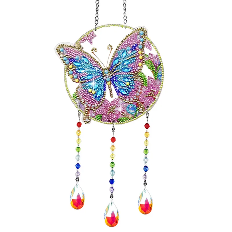 Christmas Gift 5D DIY Diamond Painting Cartoon Peacock Wind Chime Pendant 3D Embroidery Hanging Window Pendant Home Decor Kit