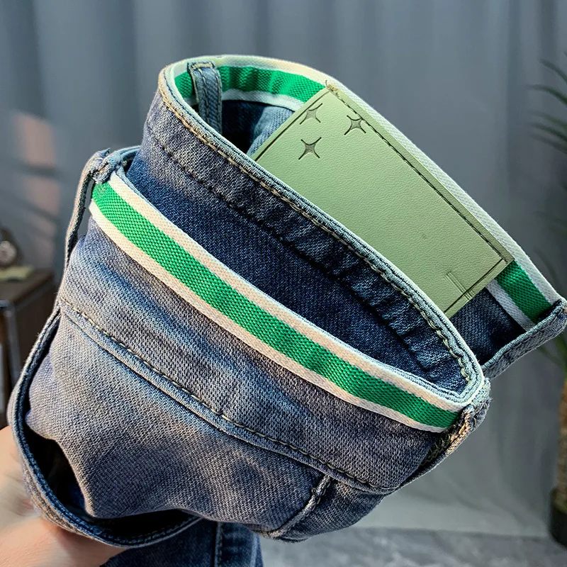 Spring and Autumn 2024 New Jeans Men's Fashion Embroidered Saggy Slim Fit Skinny Micro Long Harem Pants