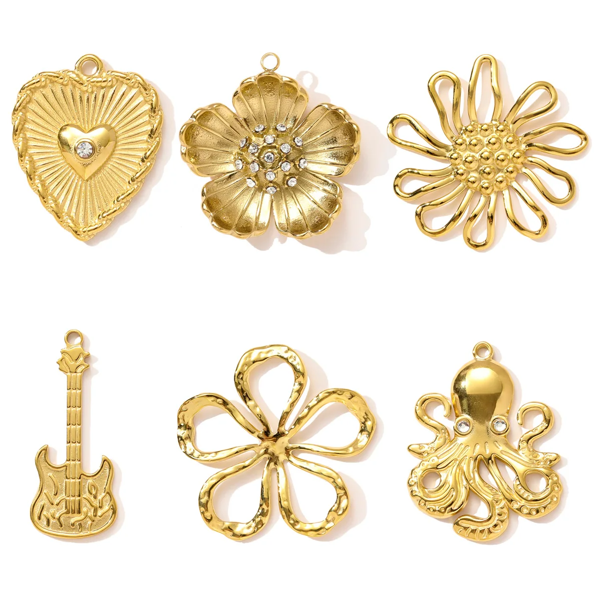 3pcs/Lot Retro Stainless Steel Dasiy Sunflower Necklace Pendant Octopus Guitar DIY Earring Charm Women Baseball Cap Jewelry