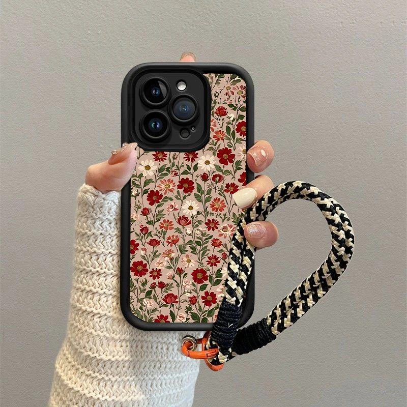Flower Chain Lanyard Phone Case For OPPO Reno 14 13 12 11 Pro F 8T 10 8 6 7 5 Pro 5G Casing Korean Silicone Cover
