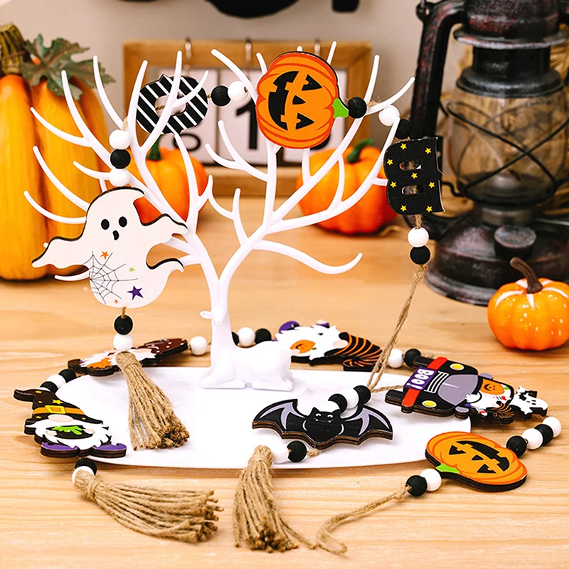 ハロウィーン、ノーム、カボチャ、バット、ゴースト、ハンギングオーナメント、パーティーデコレーションクラフト用の木製ビーズペンダント
