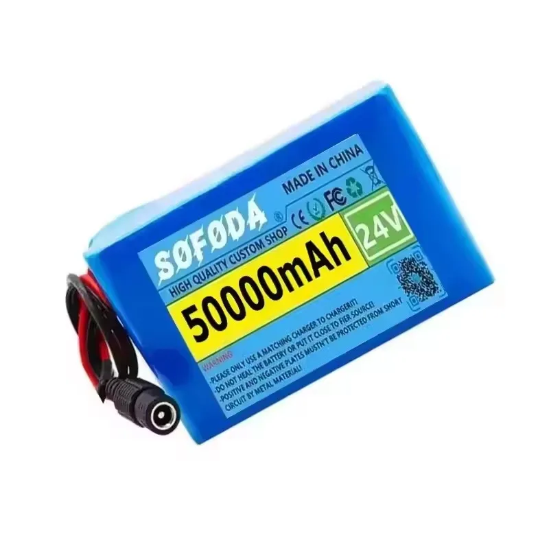 24V 50Ah 18650 rechargeable lithium-ion battery, 6S3P battery pack, with BMS protection board+25.2V charger