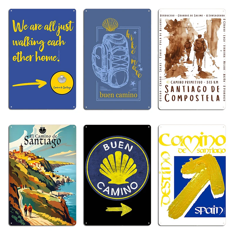 Camino De Santiago Poster Map Way Of St.James Metal Signs Plaques Party We are just walking each other Tin sign Posters