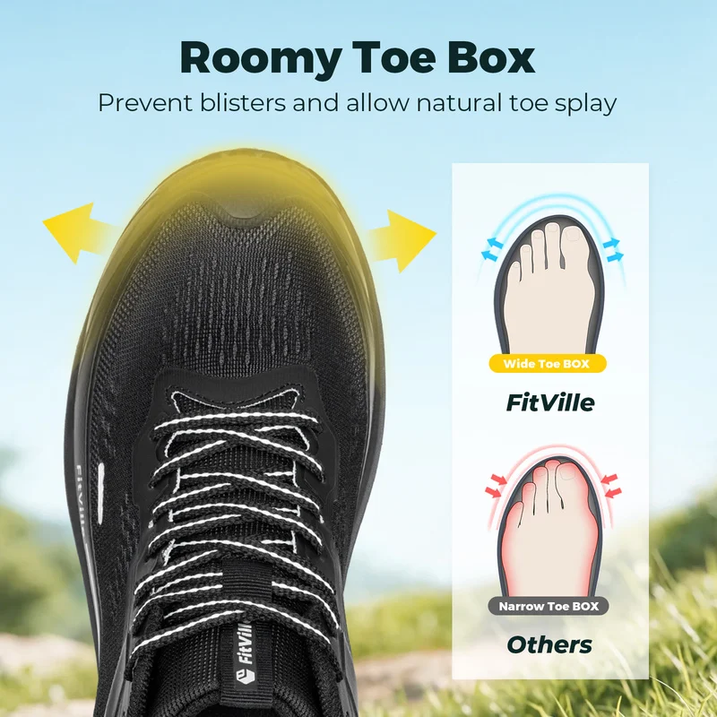 FitVille Wide Walking Shoes For Men Anti-Slip Lightweight Trail Running Shoe Cushioned Athletic Sneakers With Arch Support