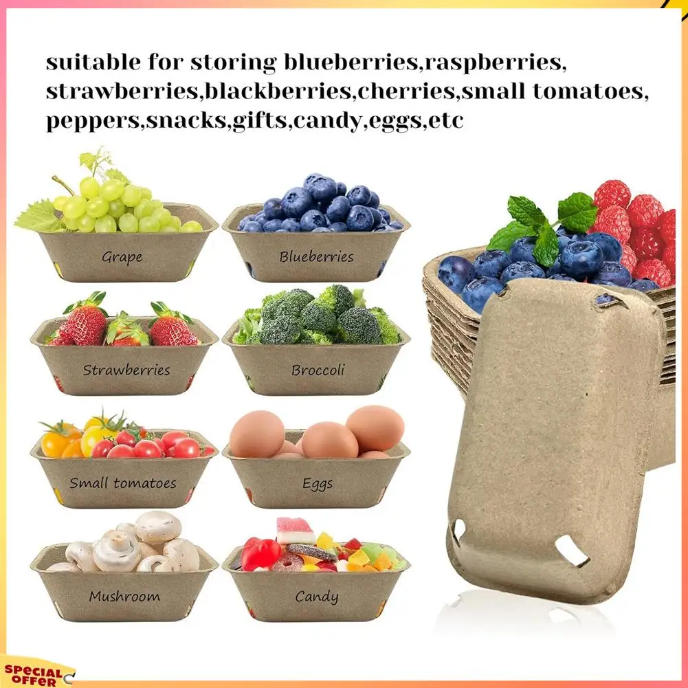 

ABFI 50 Pack Pulp Fiber Berry Basket For Picking Fruit, Molded Berry Basket For Blueberry Raspberry Cherry Strawberry