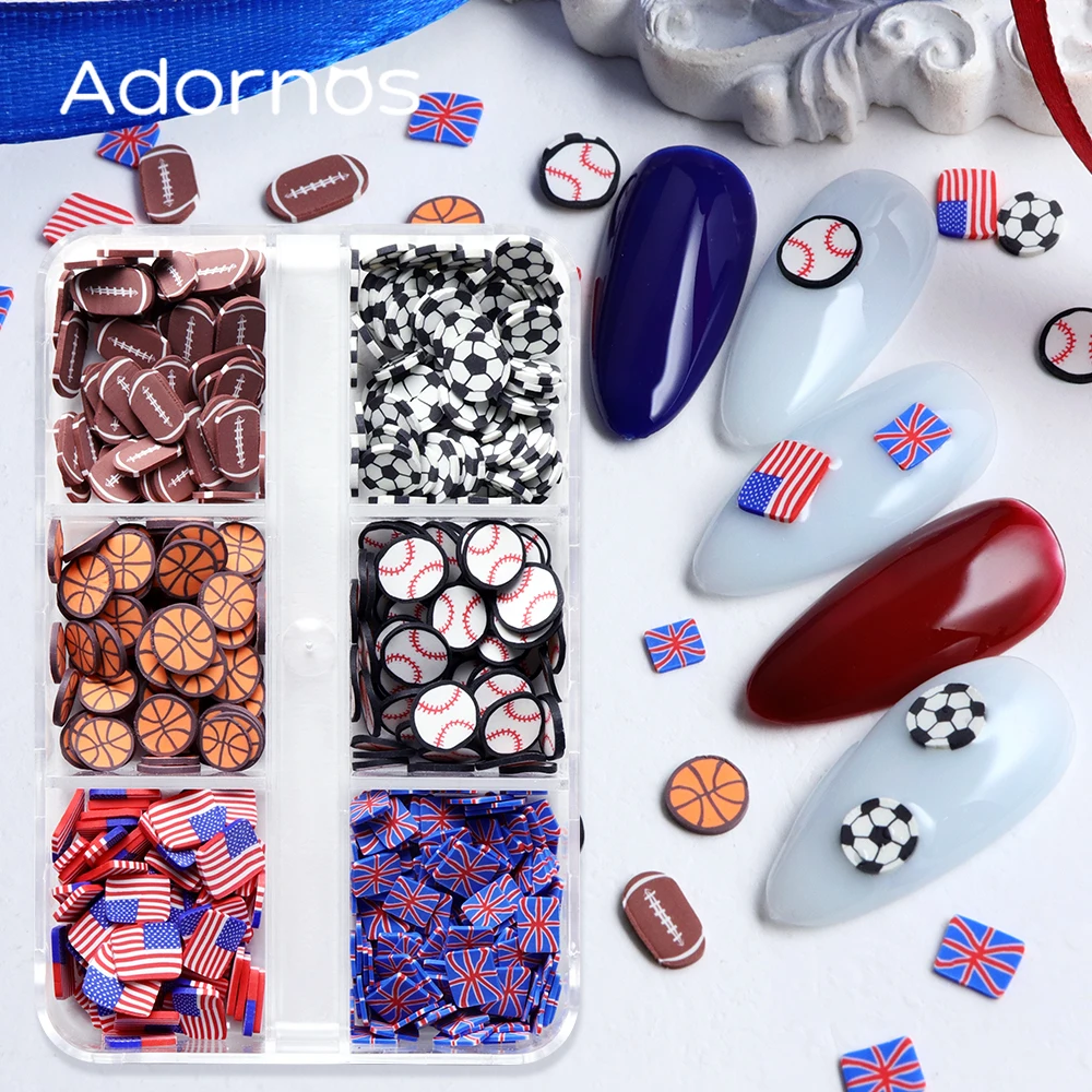 Sport Ball Nail Art Charms Polymer Clay Slices Sprinkles Basketball Soccer Baseball Soft Pottery Flakes Manicure DIY Decorations