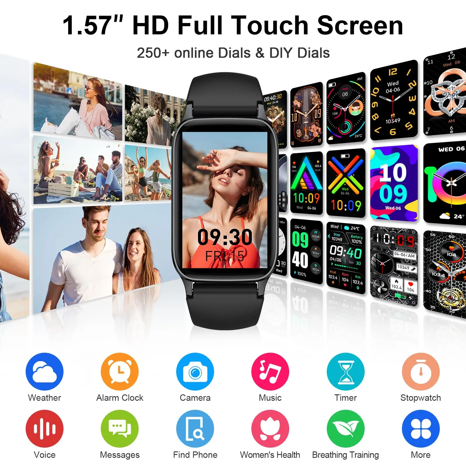 1.57 بوصة HD شاشة ساعة ذكية بلوتوث الاتصال IP68 مقاوم للماء 110 + أوضاع رياضية معدل ضربات القلب مراقبة الأكسجين في الدم #1