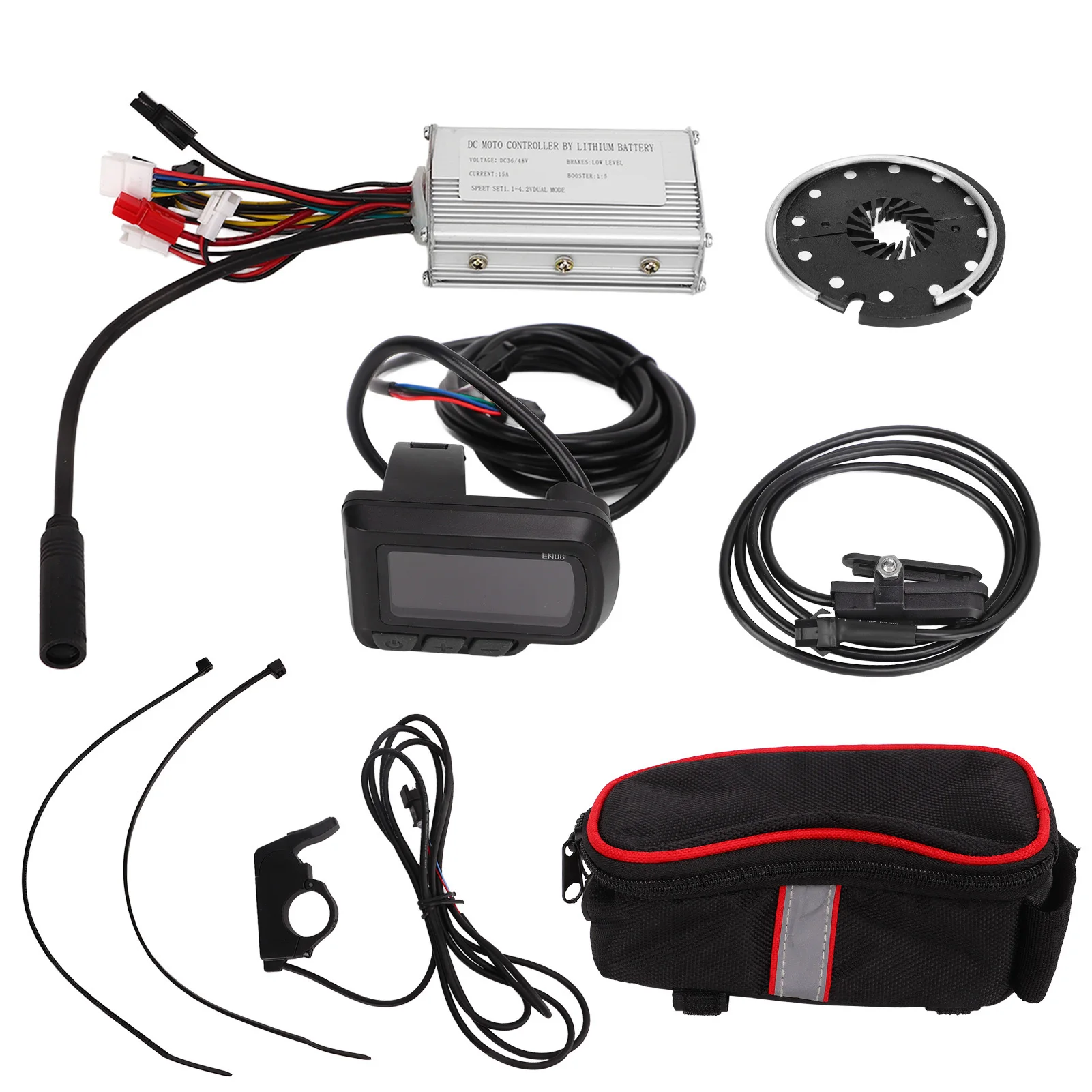 Electric Bike 15A Controller Kit with EN06 Panel Thumb Throttle Sensor for 36V 48V 250W Motor Compatible with No.2 Protocol