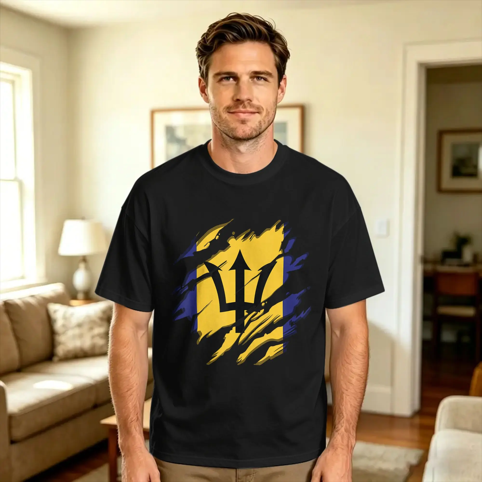 Harajuku T Shirt Summer Flag Identity Pride Heritage Barbados Trendy Cool T Shirts  Cotton Tshirt for Men's Y2K Basic Top Tees