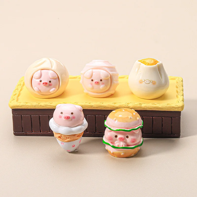 Ornamen babi Mini, aksesori Resin ornamen dekoratif kartun lucu Desktop Set figur Mini