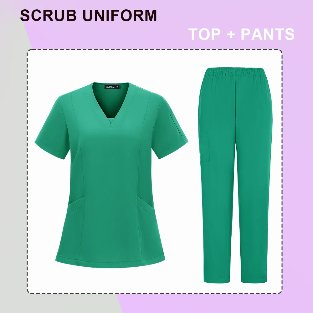 Nursing Articles Surgical Uniforms Woman Women's Pajamas Clinical Uniform Nurse  Hospital White Top Pants Set with Pockets