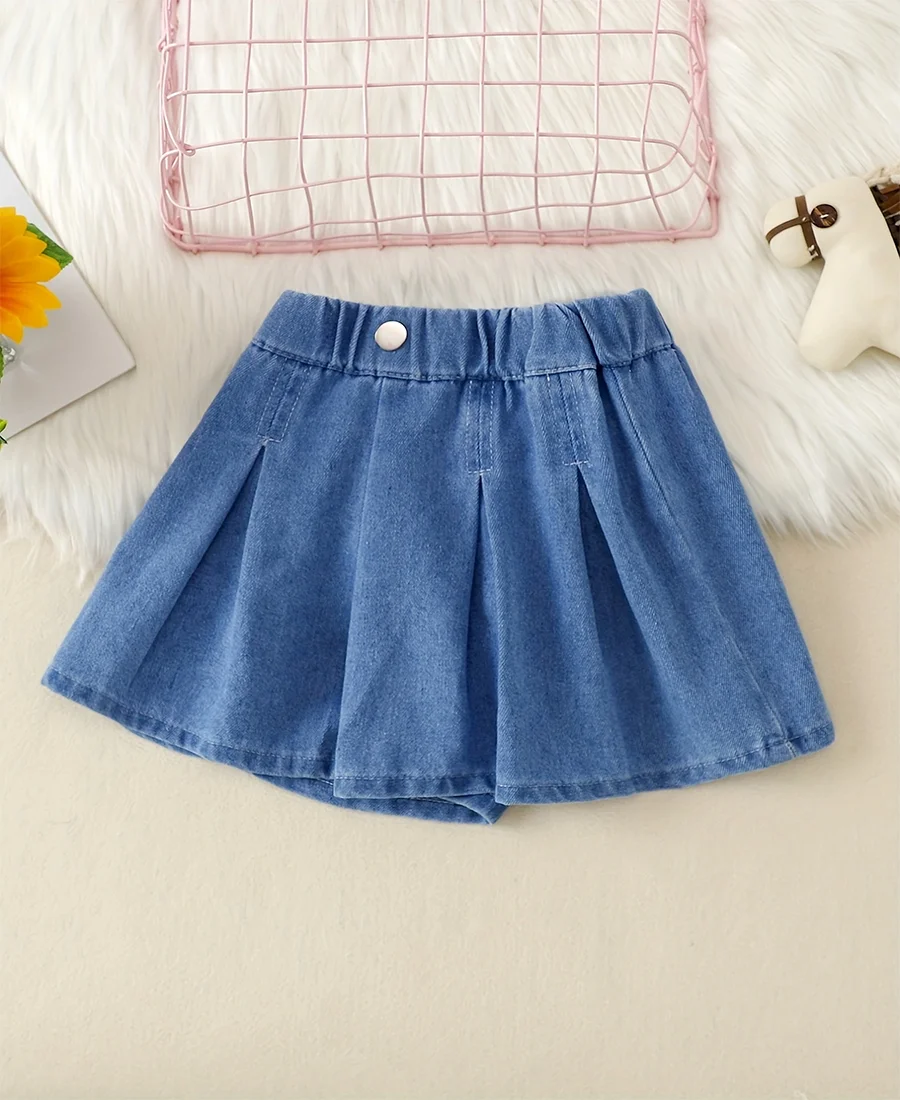 Girls Loose Fit Denim Shorts, Casual Waistband Pants For Kids Children Toddlers