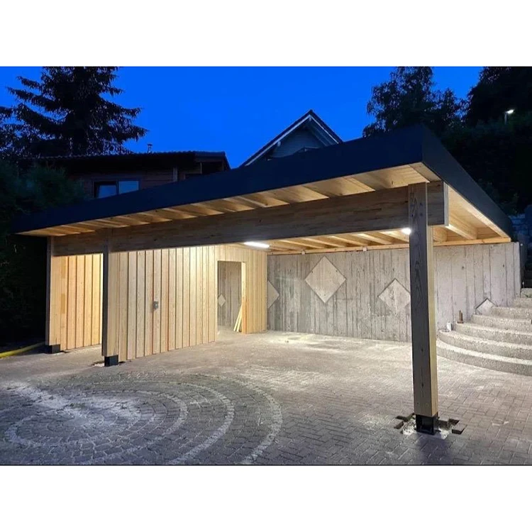 Freestanding Solid Wood Carport Stable Wooden Parking Canopy Sun Rain Protection For Family Car Outdoor Lawn Installation