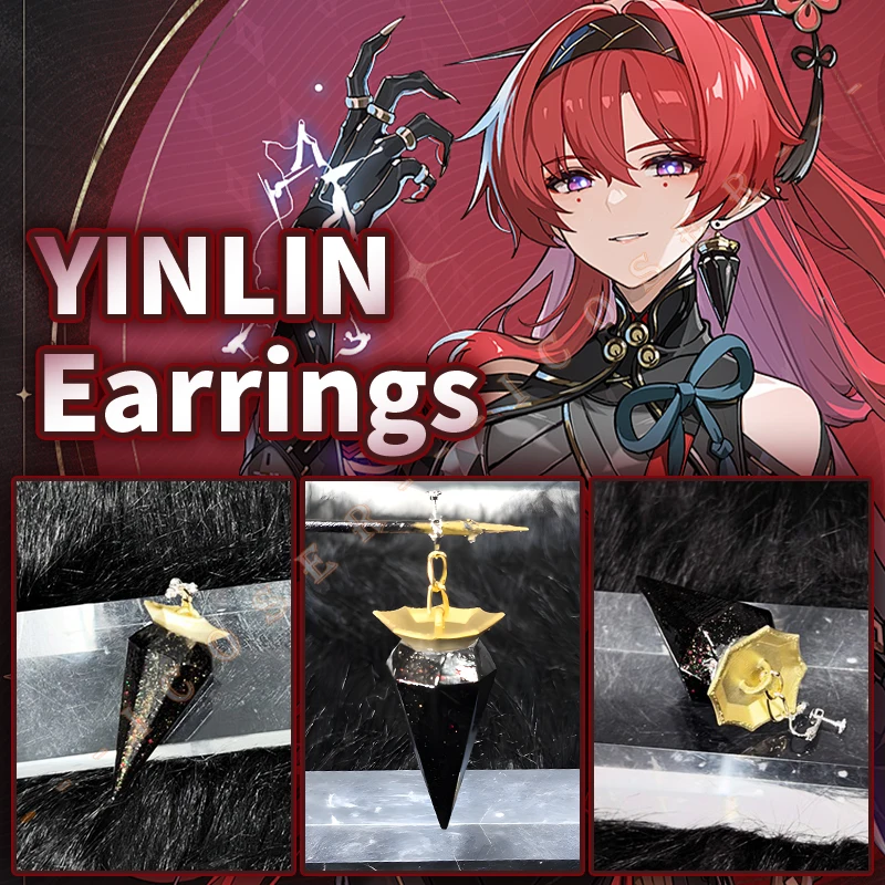 Game Wuthering Waves Yinlin Cosplay Earrings Ear Clip Props Accessory Jinzhou Huanglong Halloween Party for Women Girls iCoser