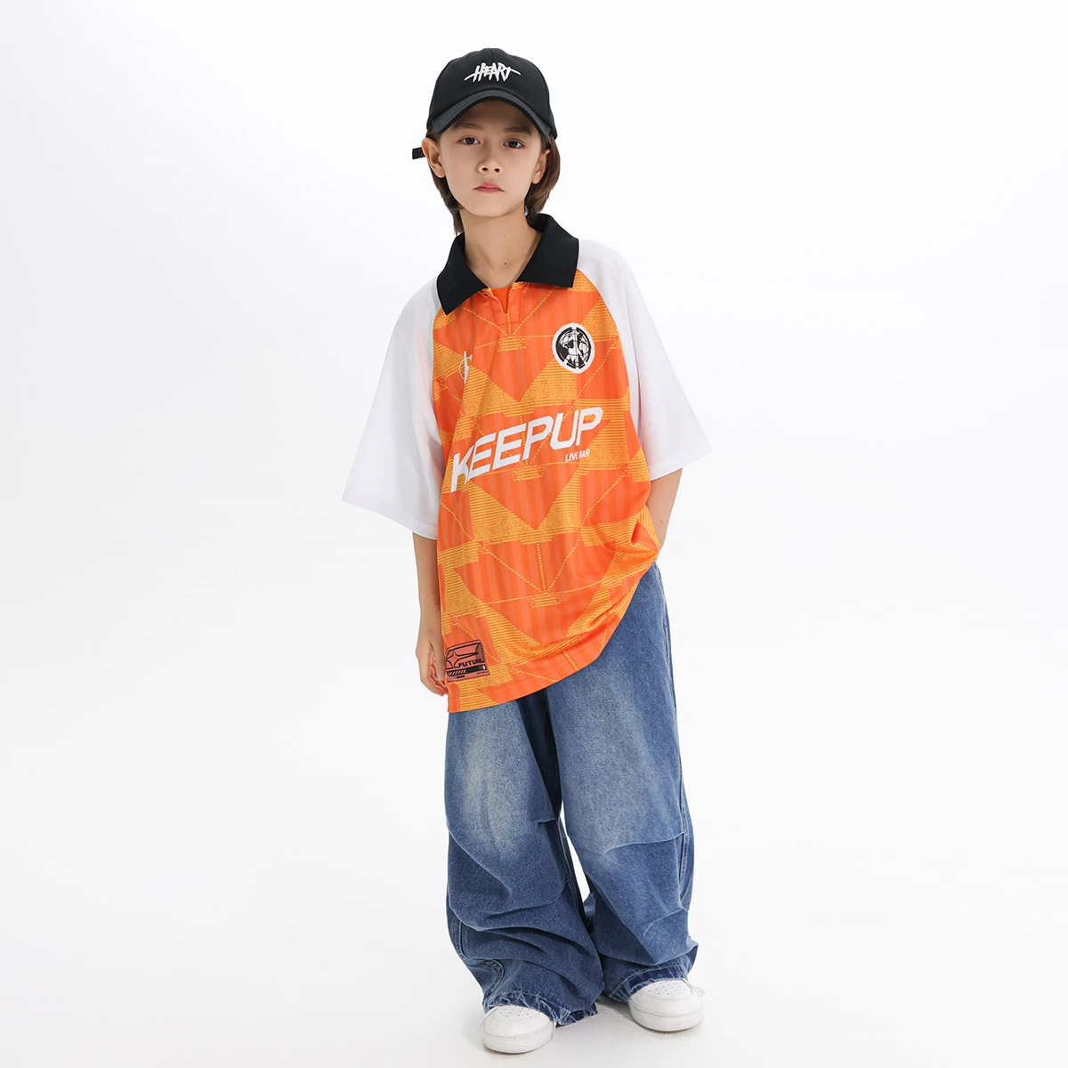 เด็กอินเทรนด์ชุดเต้นรําแจ๊สหลวมกีฬาเสื้อยืดกางเกงยีนส์เด็ก Street Dance Hip Hop Dance Performance เครื่องแต่งกาย DN21237