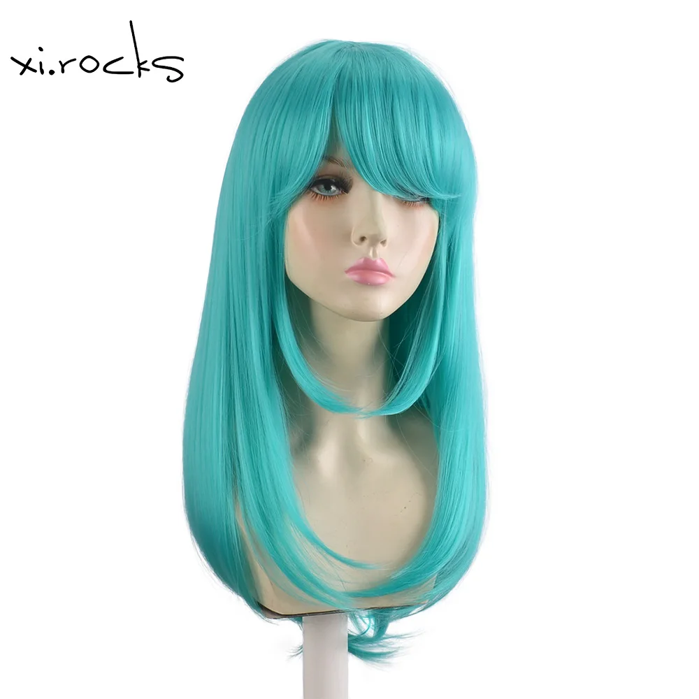 Xi.Rocks 143I Green Long Curly Naturly  Synthetic Hair Cosplay Wig For Women Heat Resistant Fiber Full Daily Hairpiece