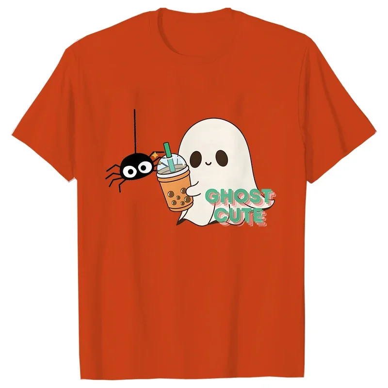 Cute Ghost Boba Tea Halloween Ghost Shirt Funny T Shirts Halloween  Gift T-Shirt Women Casual Tops Fashion Summer Short Sleeve