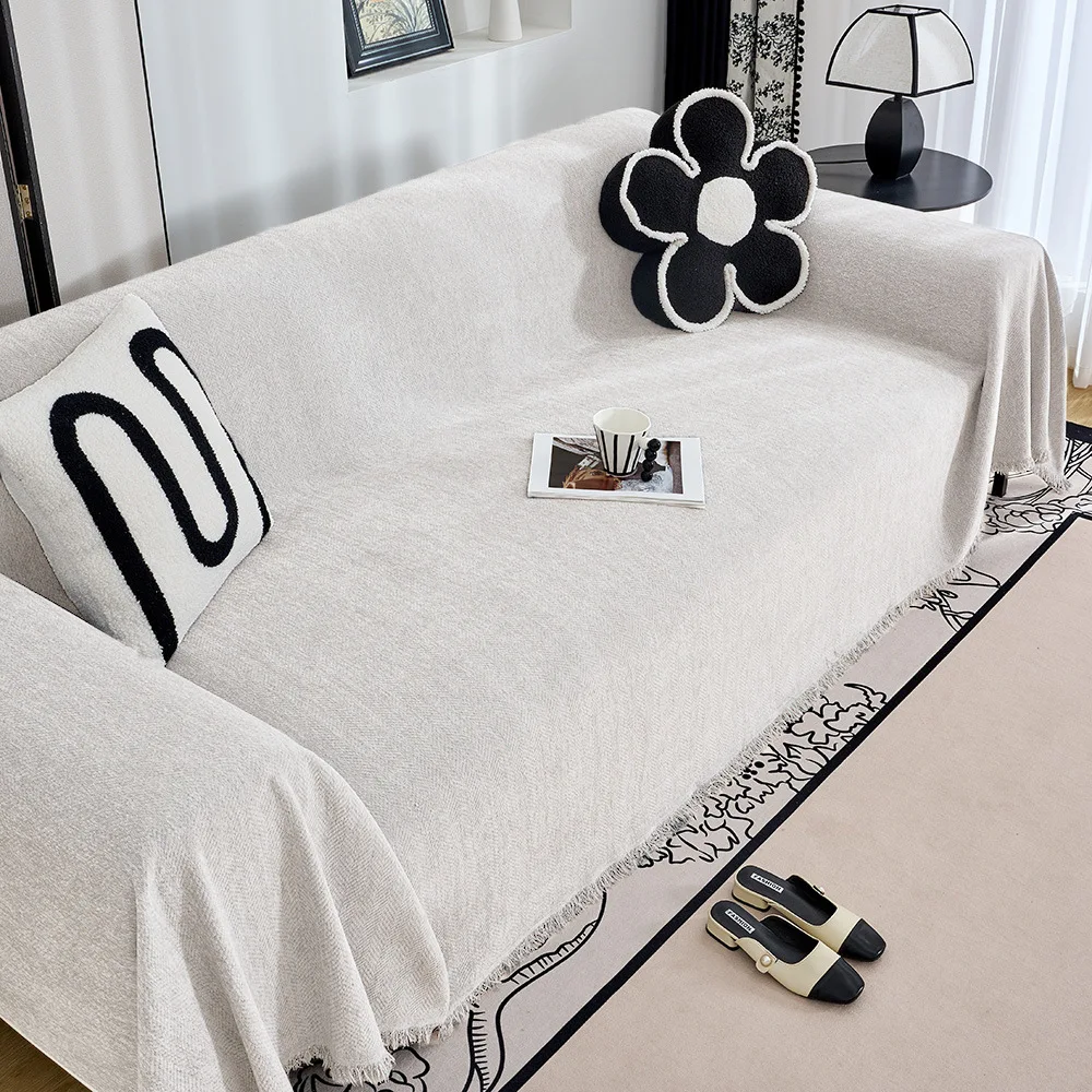 Boho Chenille Sofabezug L-Form Schonbezüge mit Fransen Luxuriöser Waschbarer Sofaschutz für Alle Jahreszeiten Wohnzimmer-Dekoration