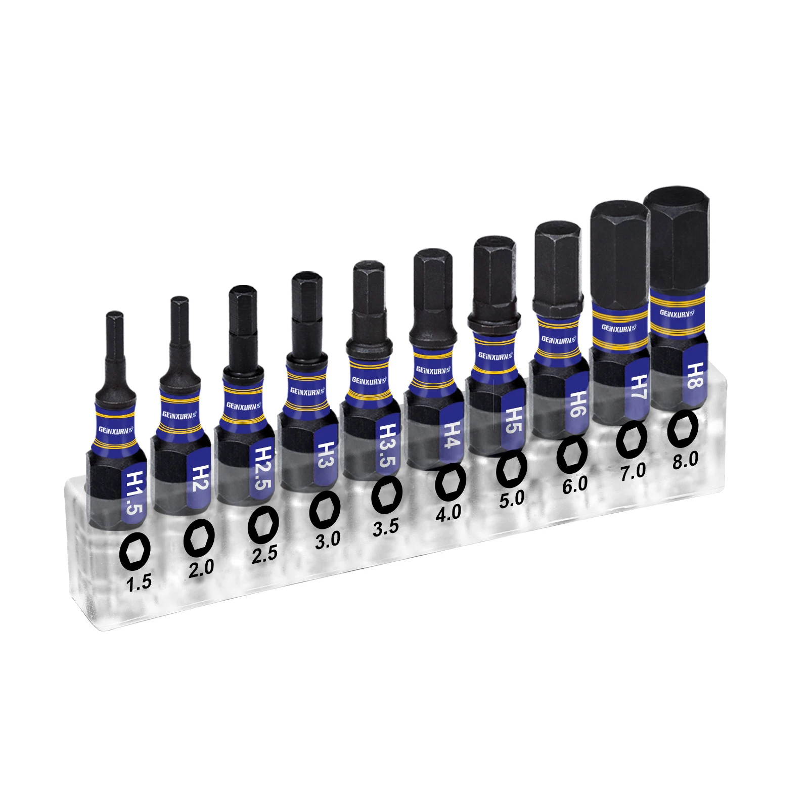 GEINXURN 1 In. Multi Hex Head Metric Insert Bits Set,S2 Steel Hex Screwdriver Bit set with  Base and  3 In Bit Holder