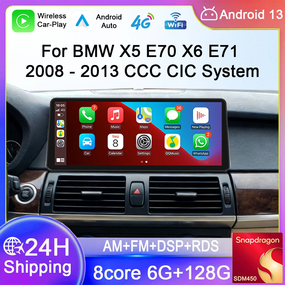 12.3 Inch Wireless Carplay Android Auto BT For BMW X5 E70 X6 E71 2008-2013 CCC CIC Car Radio GPS Navi IPS Screen