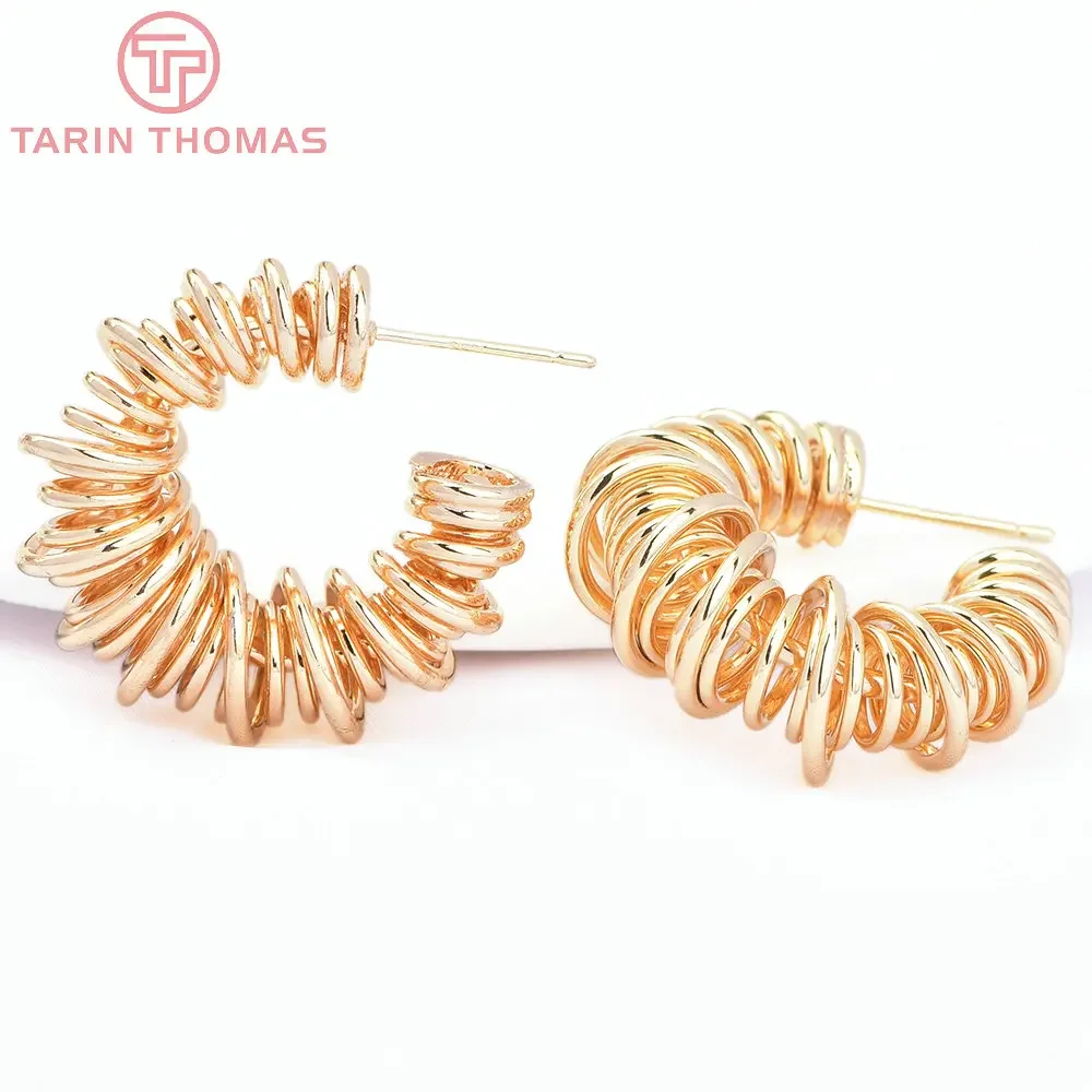 (7998) 2PCS 27MM 24K Gold Color Brass Round Spring Wrapping Stud Earrings High Quality Jewelry Findings Accessories Wholesales