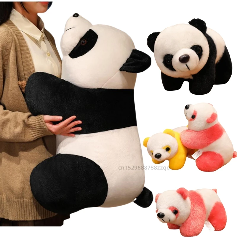 

Kawaii Prone Position Panda Pink YellowPlush Toys Lovely PillowStuffed Soft Animal Panda Bear Nice BirthdayGift for Children