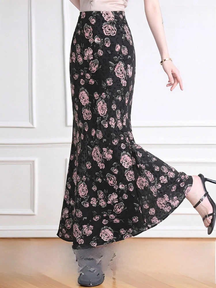 

Feminine Floral Print High Waist Half Skirt Women's Summer Draping Luxury Wrap around Skirt Standard Fit A-Line Skirt