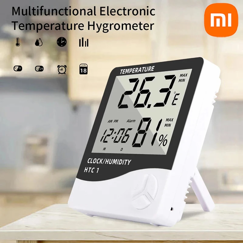 Xiaomi HTC-1 HTC-2 LCD Electronic Digital Temperature Humidity Meter Home Thermometer Hygrometer Indoor Weather Station Clock