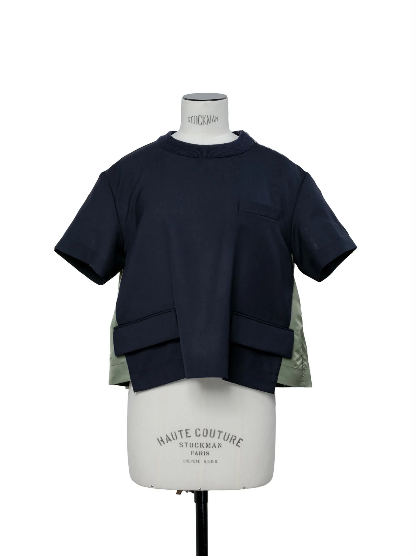 

SACAI Casual Patchwork round Neck Short Sleeve T-Shirt with Pocket Spring 2026 Unisex Short Length Comfortable Fit T-Shirt