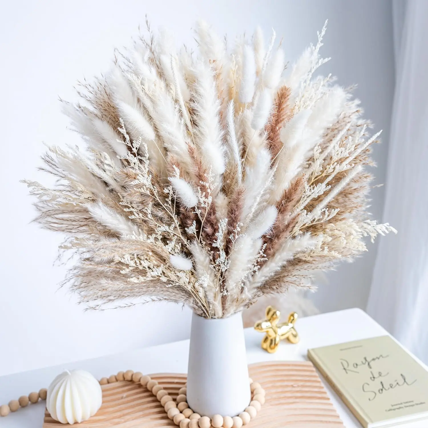 

96Pcs Natural Dried Pampas Grass Boho Home Decor Bouquet Phragmites Dried Flowers Bouquet For Wedding Floral Arrangements Home