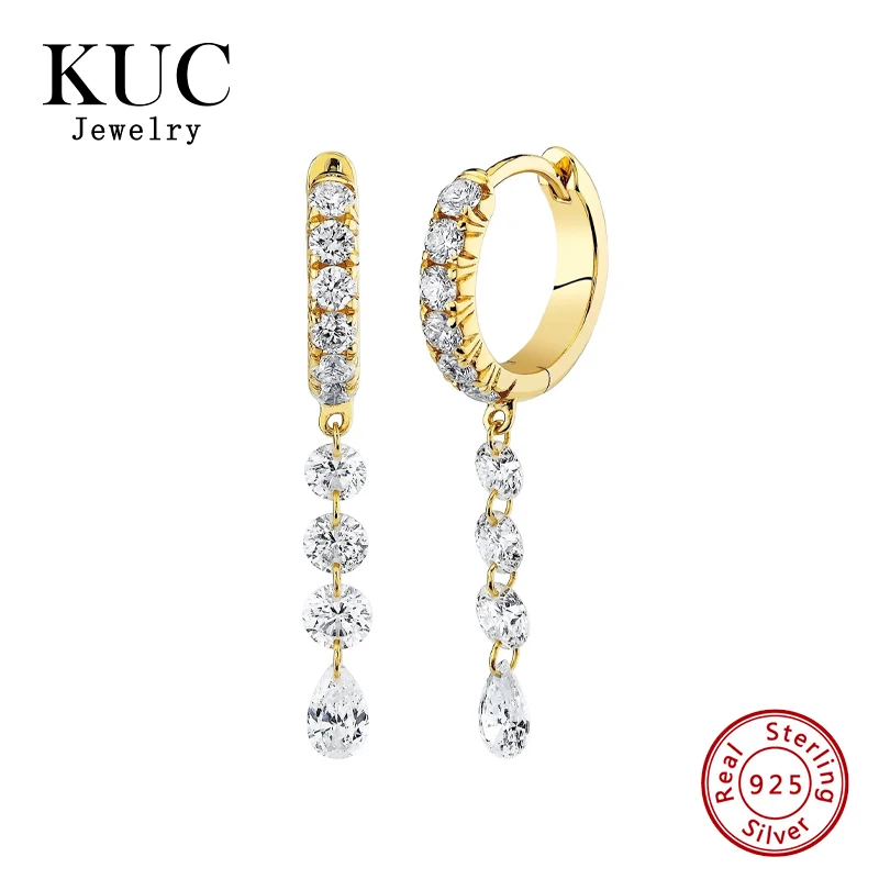 

S925 Sterling Silver Clip on Earring Fine Jewelry Luxury Trendy 18k Gold Plated Cubic Zirconia Chain Drop Earrings