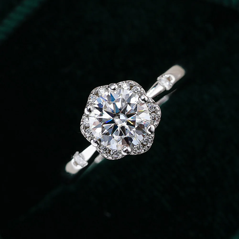 

18k White Gold 1ct D Color Diamond Moissanite Ring for Women's Simulation Rings Classic Six-claw Platinum Pt950 Wedding Ring