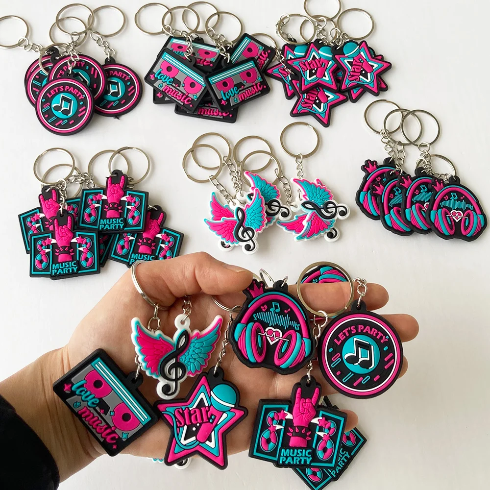 24 Pcs Music Keychain Men Concert Key Chain Car Keychain Birthday Party Retro 80s Music Festival PVC Keychains Backpack Pendants