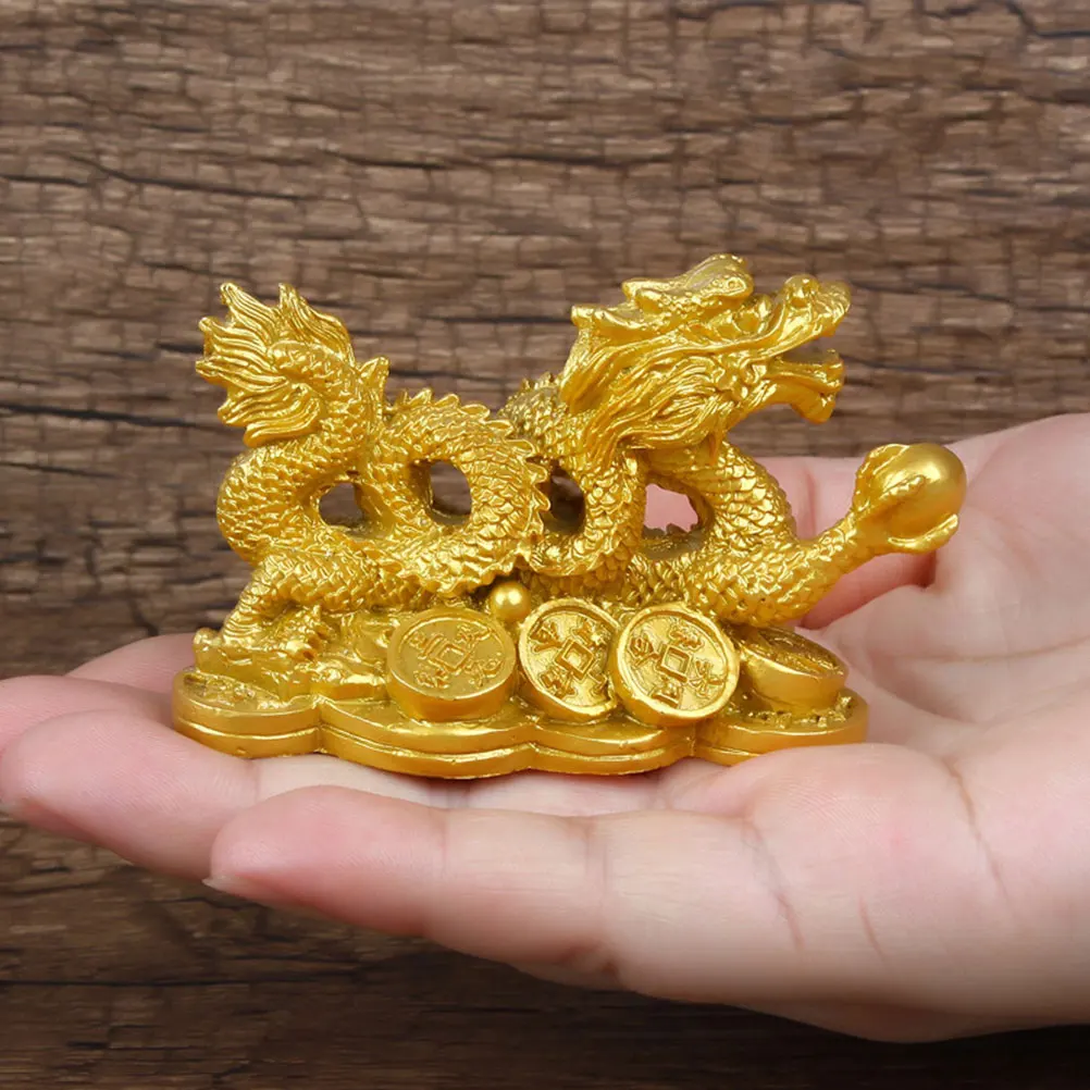 

2Pcs Dragon Statue Resin Auspicious Beast Handicraft for Desktop Shelf Decor Car Interior Luck Ornament