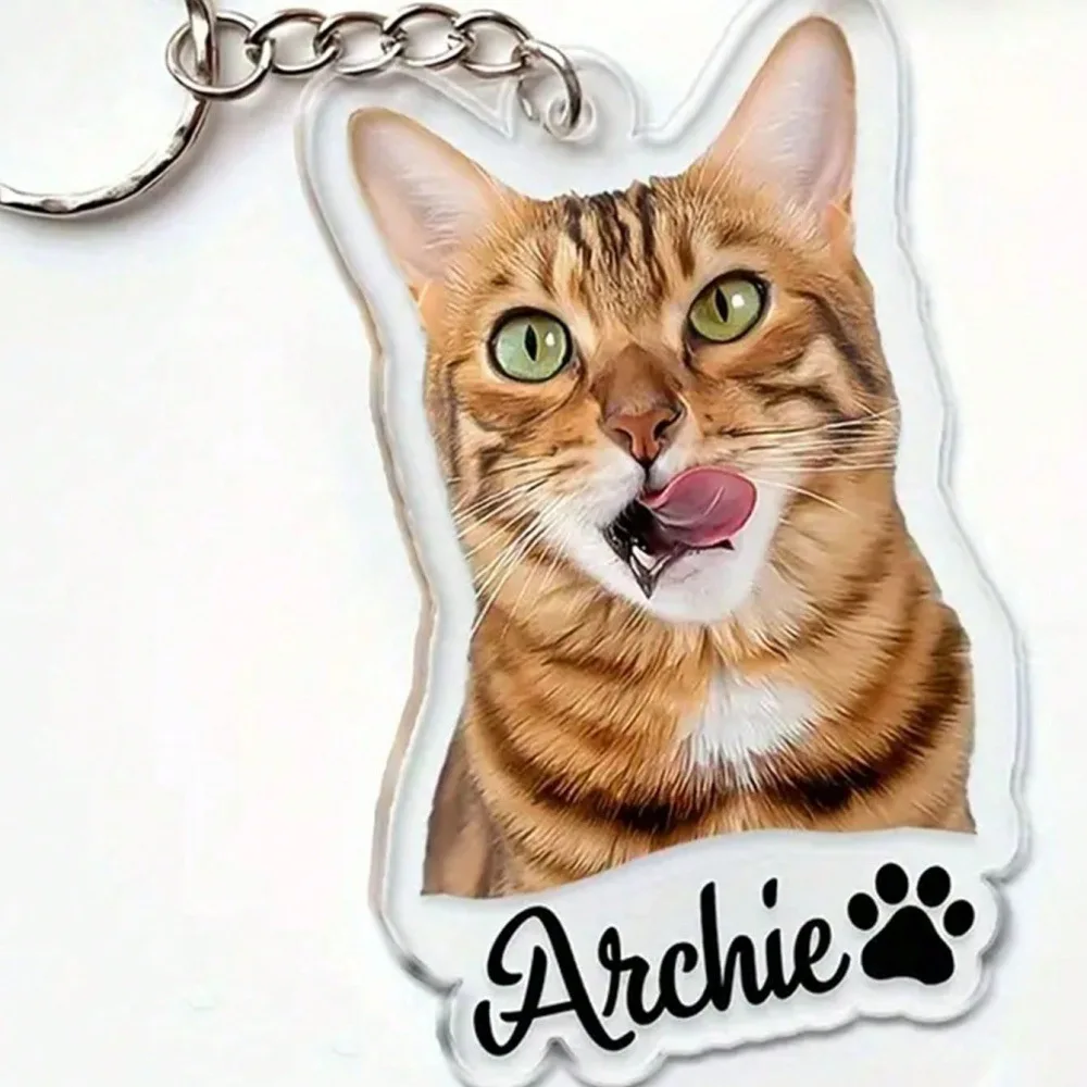 تخصيص الحيوانات الأليفة الاكريليك لوحة الظهر قلادة المفاتيح مجوهرات هدية تذكارية الكلب القط الحيوانات الأليفة اسم الصورة DIY مفتاح سلسلة هدية