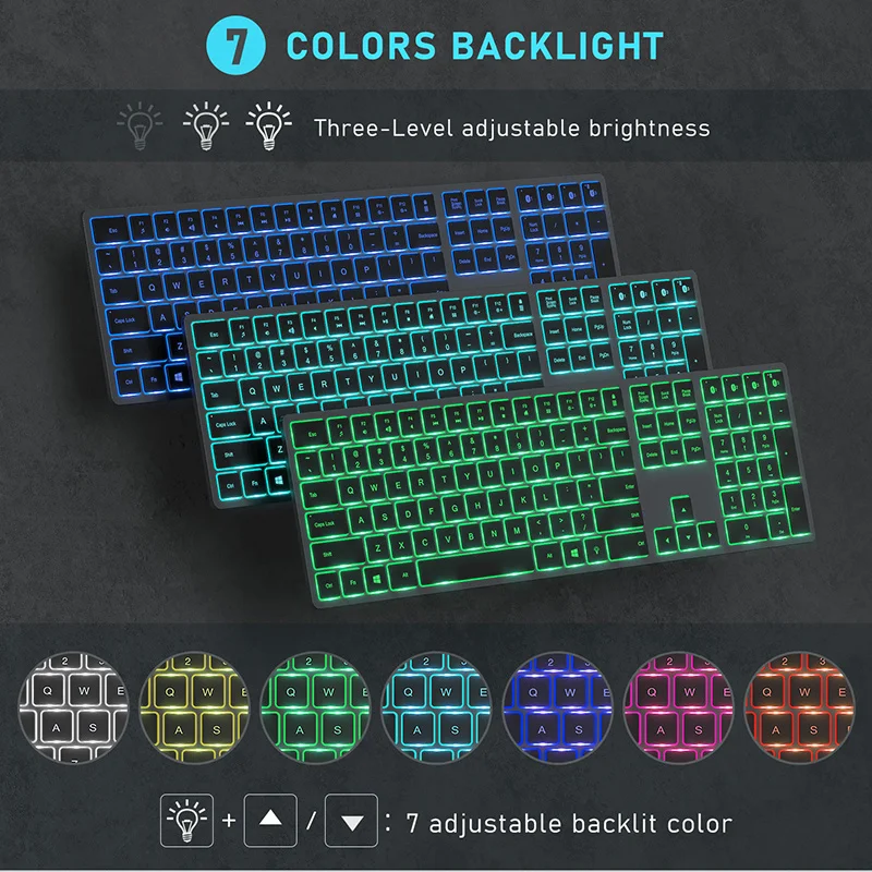 Kombination aus kabelloser Tastatur und Maus mit 7 Farben und Hintergrund beleuchtung, wiederauf ladbarem Bluetooth-Tastatur set in voller Größe