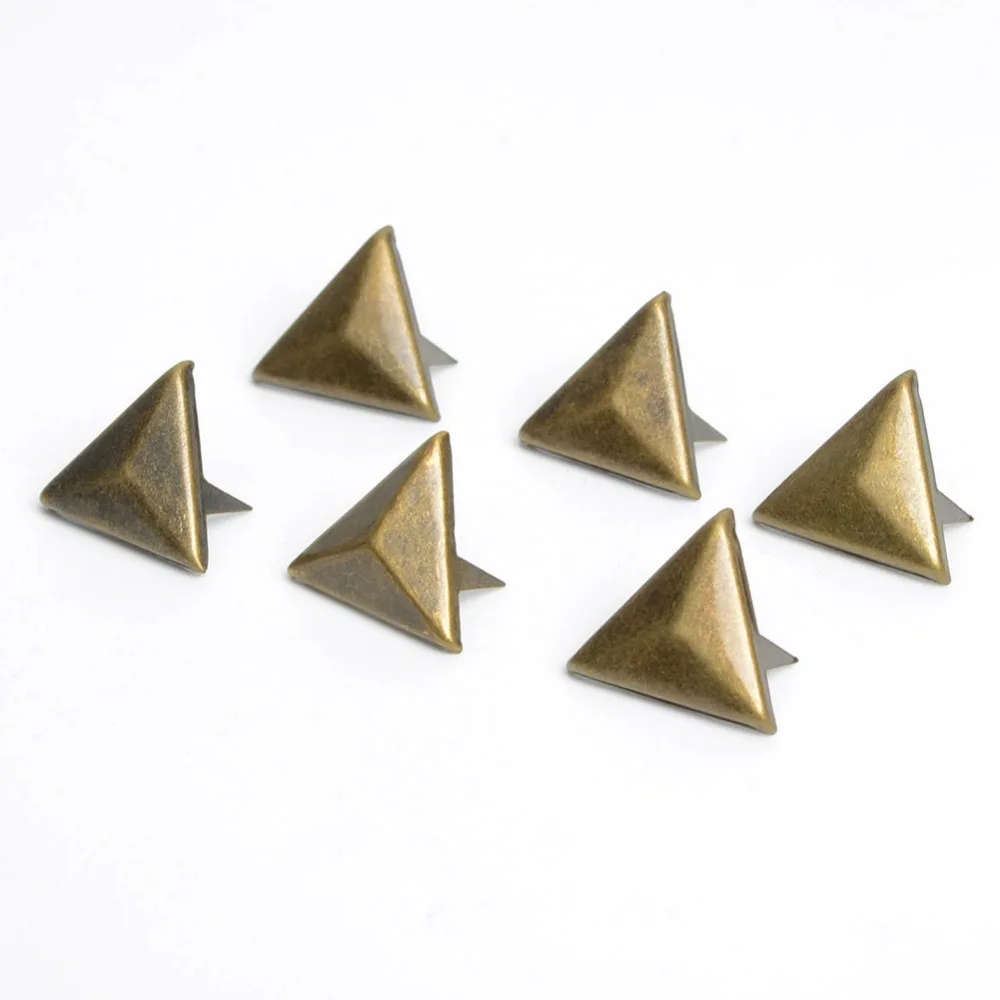 Antique Bronze Triangle Metal Studs Rivet, Punk Jewelry,Shoes,Bags, Belt Cap Clothes, Garment Sewing Rivet, DIY, 100Pcs, 14mm