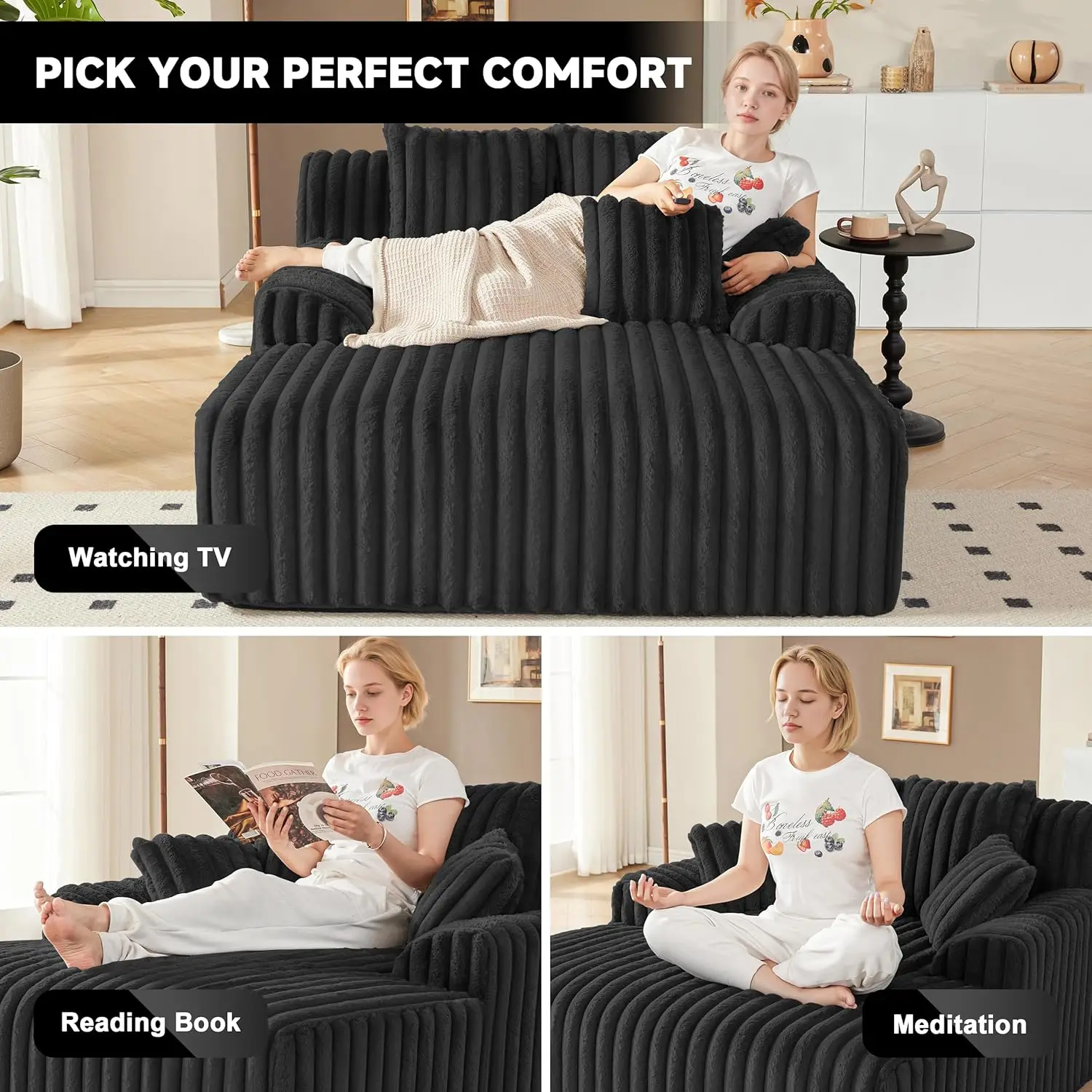 Cadeira interna, sofá desossado com 4 travesseiros, cadeiras de leitura aconchegantes com braços largos, sem montagem veludo desossado