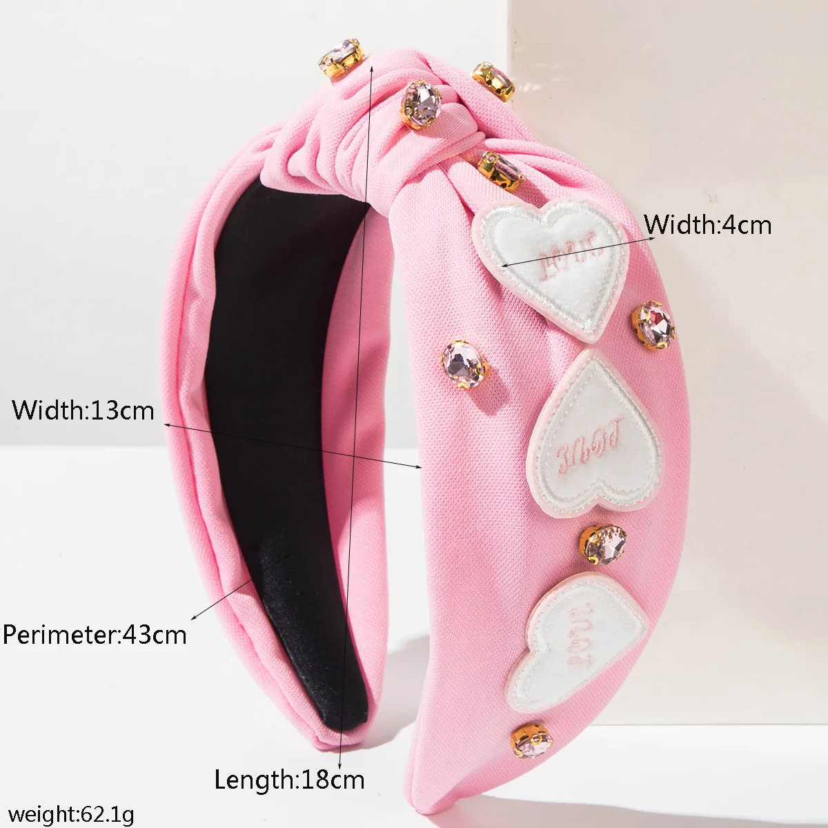 Heming hot-selling Valentine's Day headband women's simple, sweet and fashionable diamond-encrusted fabric wide-edge letter-knot