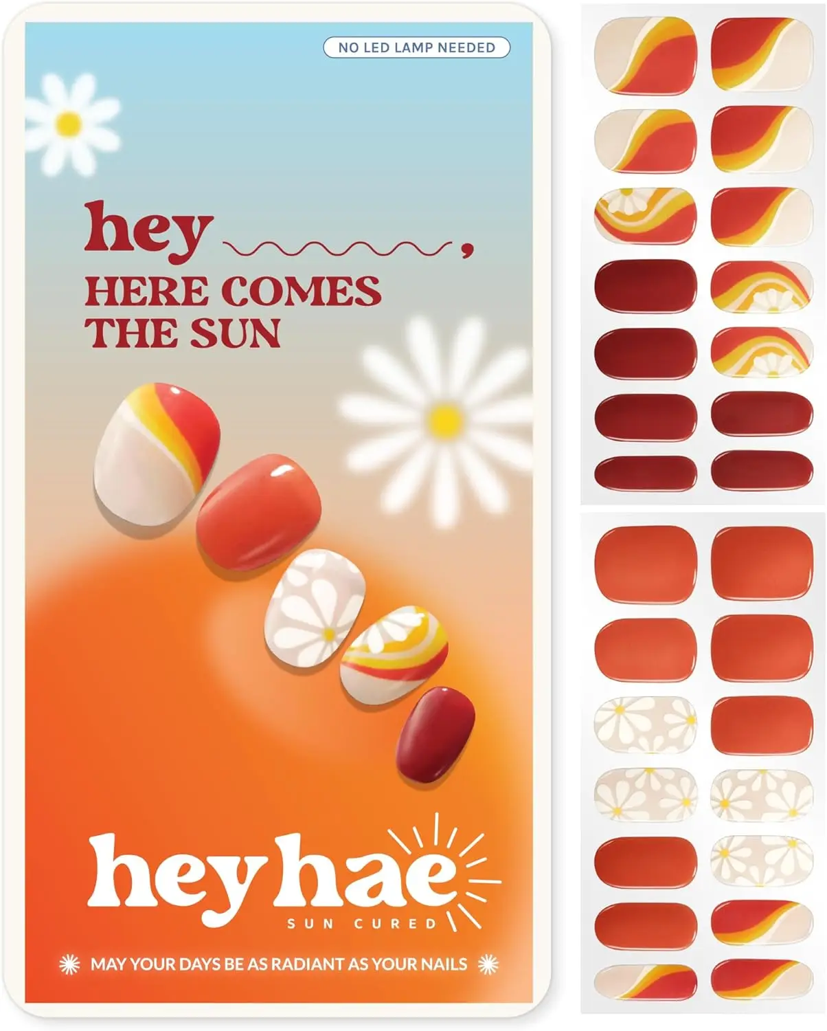 

Semi Cured Gel Nail Strips, Summer Floral Red, No LED Lamp Needed, 28 Strips with Prep Pad, File & Stick