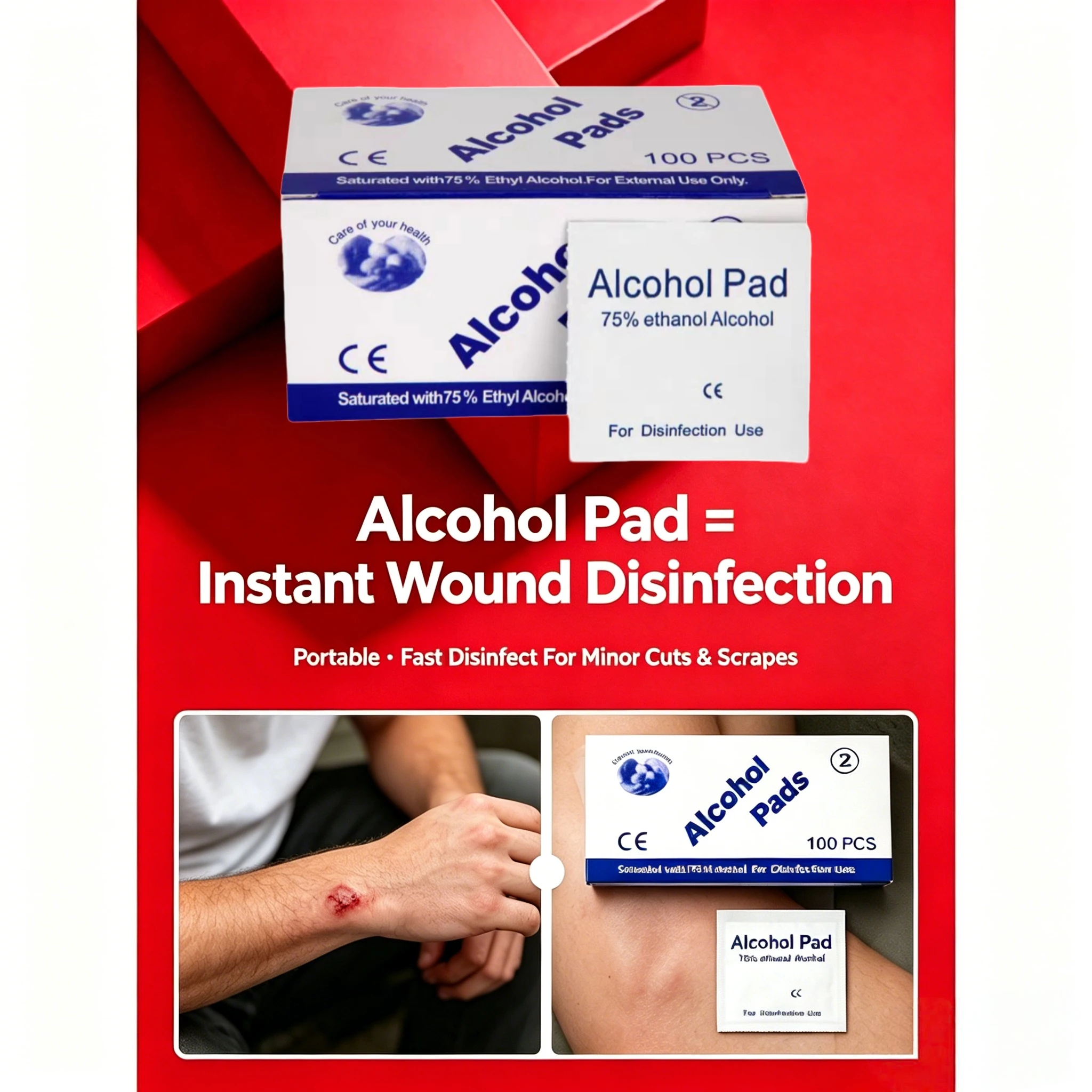 75% Alcohol Swabs, Individually Wrapped; Suitable for Travel and Business Trips; Retail Single-Piece Packaging; Easy to Carry.