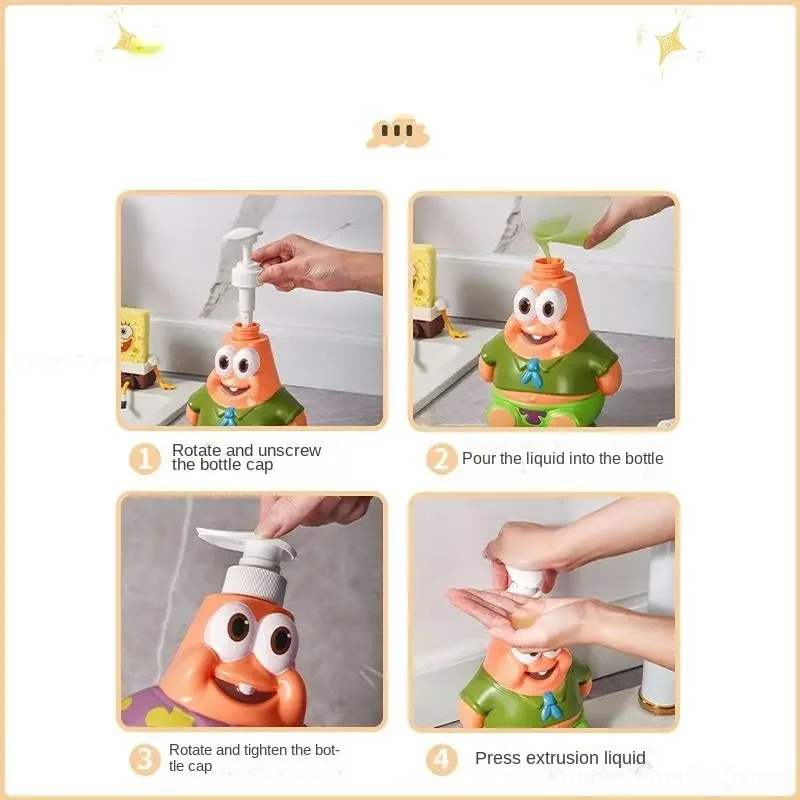 450 مللي سبونجبوب باتريك ستار الاستغناء زجاجات شخصية غسول صابون شامبو زجاجات الصحافة فندق السفر زجاجة محمولة هدايا #3