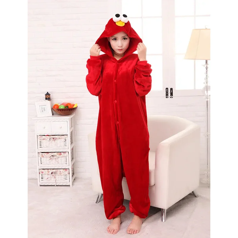 2025 ภาพเคลื่อนไหวเครื่องแต่งกายสีฟ้าคุกกี้มอนสเตอร์สีแดง Elmo Onesies สัตว์คอสเพลย์ชุดนอนผู้ใหญ่ชุดนอนชุดนอน