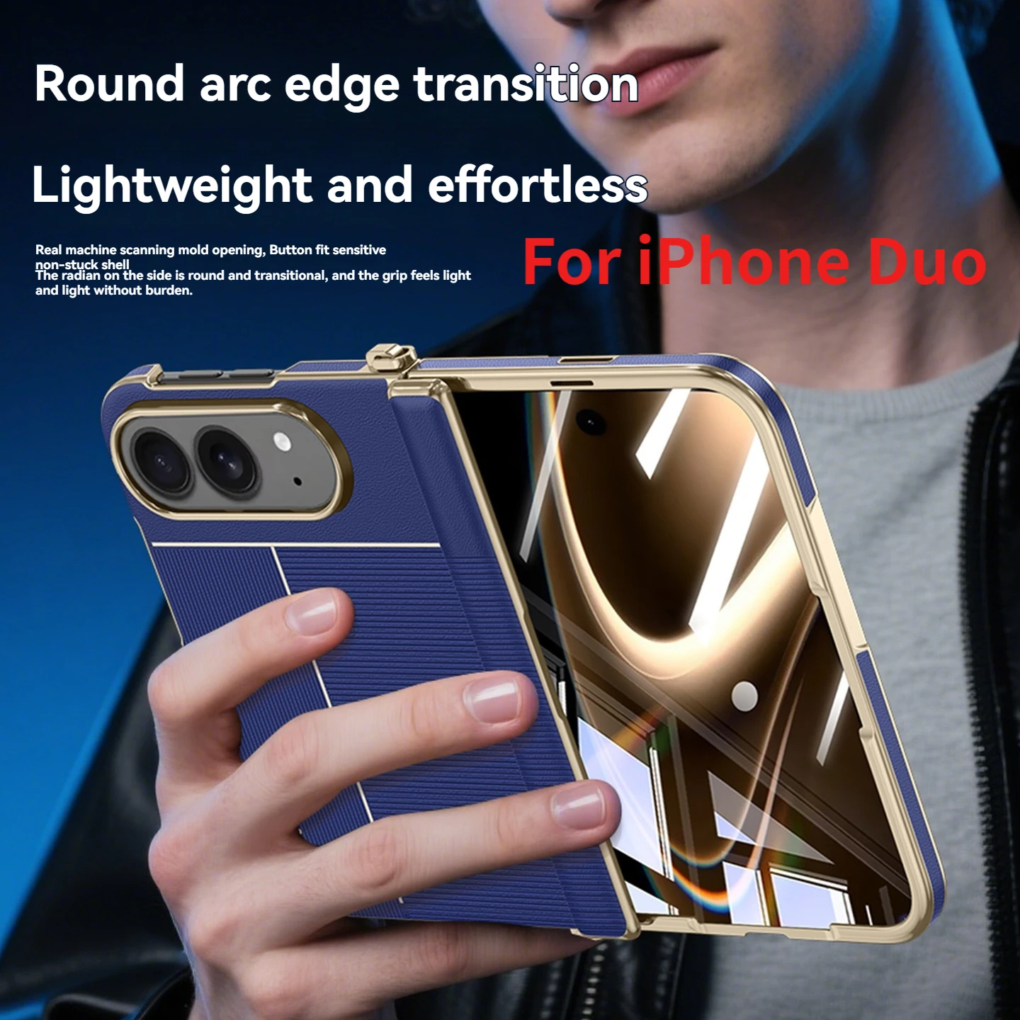 Business luxury electroplated leather phone case for iPhone Duo, with front screen protective film for iPhone Duo shockproof cas