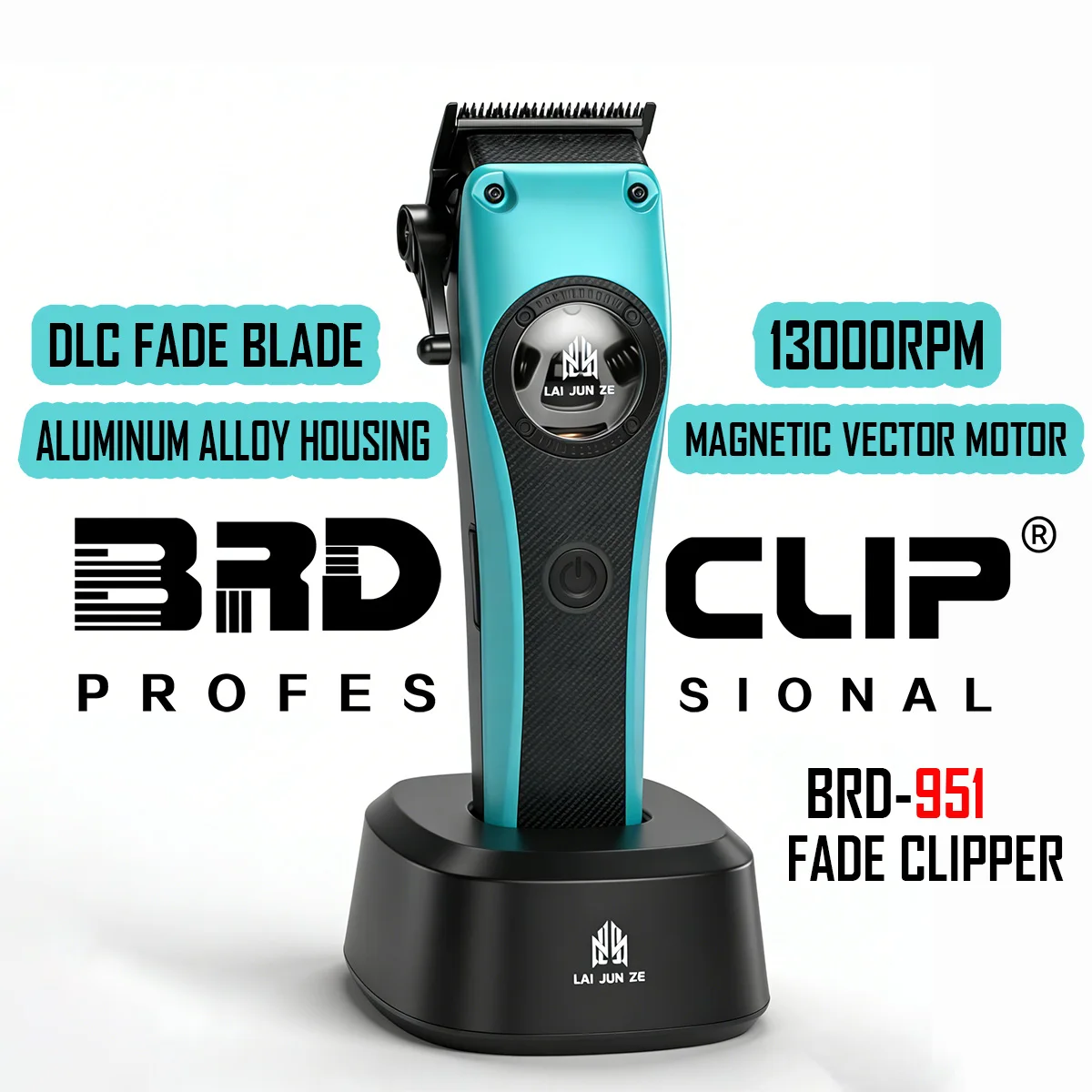 13000RPM Magnetic Vector Motor Professional BRDCLIP 951 Hair Clipper Barber Fade Blade Trimmer Man Base Charger Metal Housing