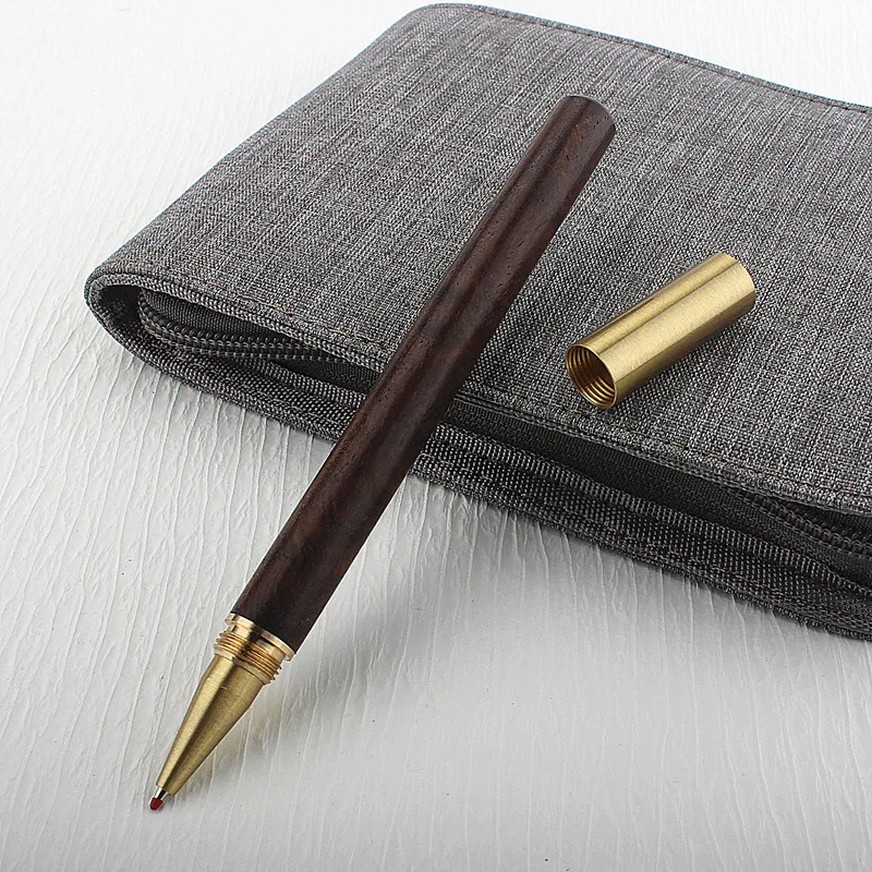 

High Quality Wood Roller Ball Pens Ebony Spin Golden Ink Pens School Student Office Gifts Stationery