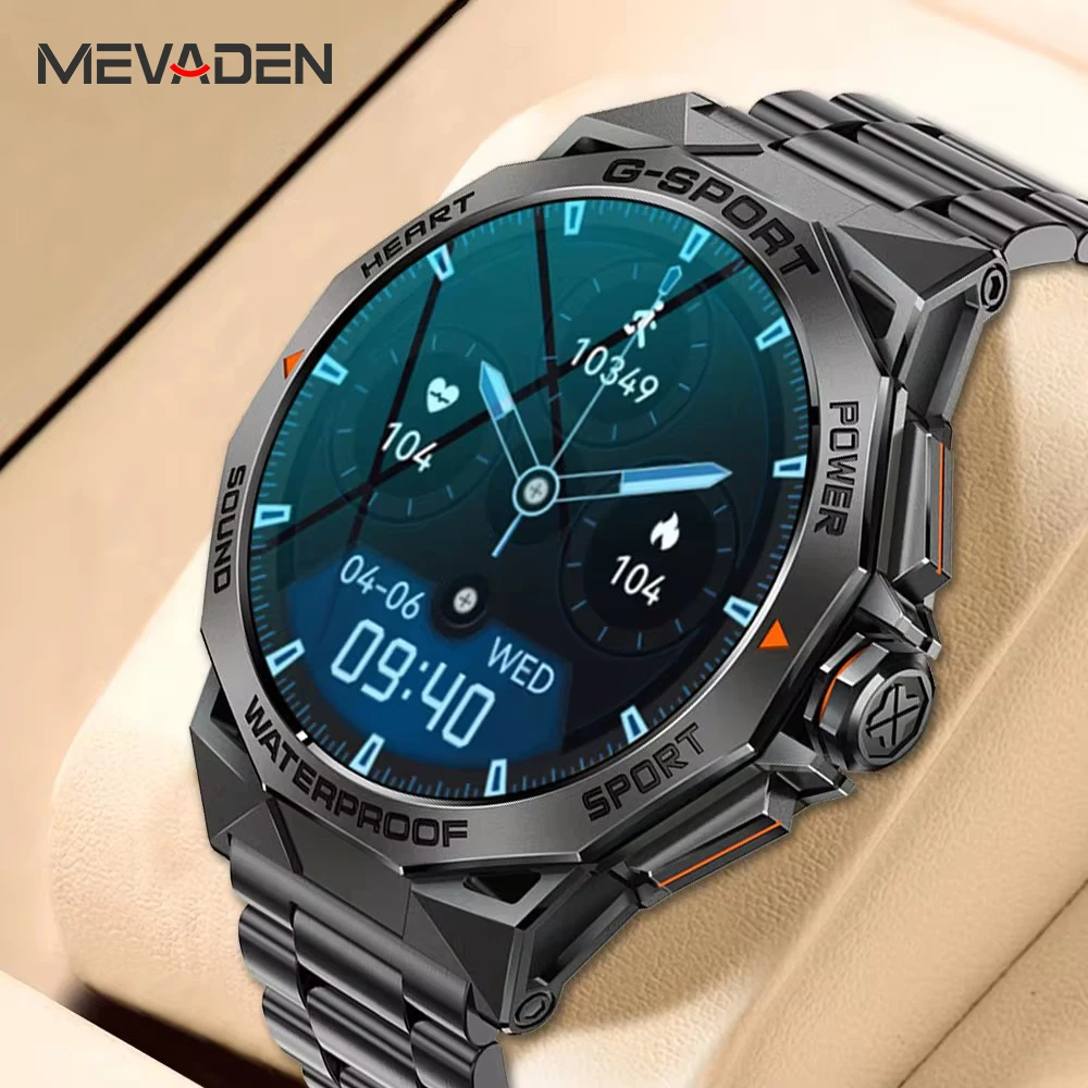 MEVADEN 1.43” AMOLED HD Bluetooth Call Smart Watch Men Sports Fitness IP68 Waterproof Steel Smartwatch for Android IOS K62