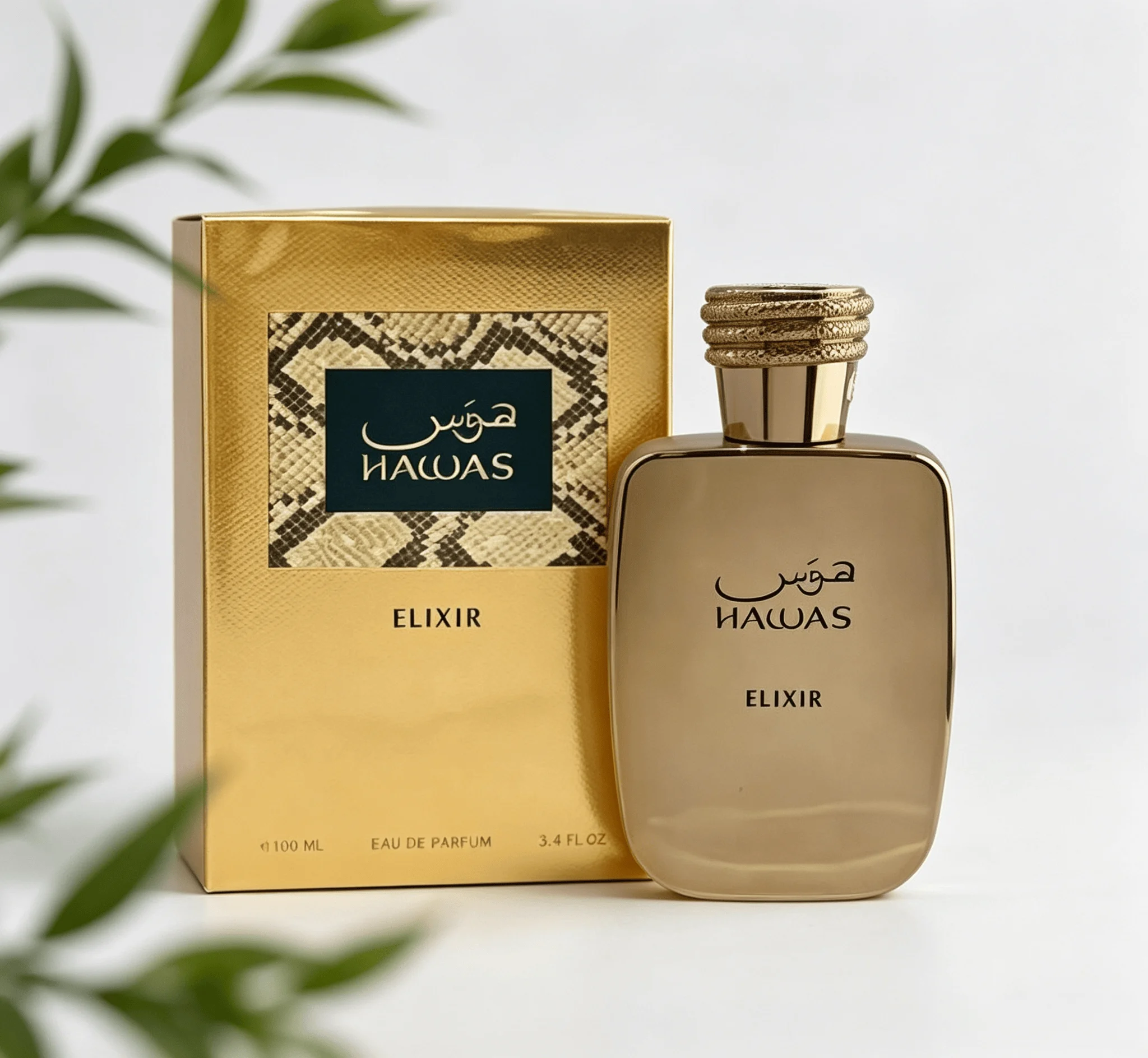 Hawas Elixir Eau de Parfum Unisex con Aroma Oriental de Lujo de Azafrán, Oud, Vainilla de Madagascar y Almizcle, para Usar Todo el Día, Botella Grande de 100ml, Regalo de Perfume de Lujo para Parejas, Ideal para Bodas, Aniversarios y Festividades